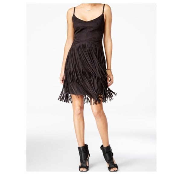 Jessica Simpson Black Faux Suede Fringe Dress